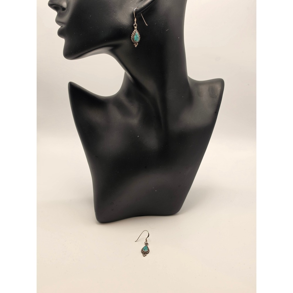 Sterling Silver 925 Turquoise Teardrop Drop Dangle Earrings Southwestern Boho